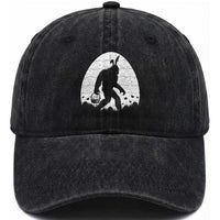 Funny Bigfot Easter Washed Cotton Baseball Cap Sasquatch Rabbit Night Stroll Moon Egg