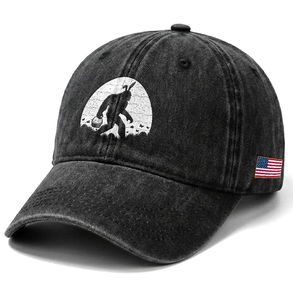 Funny Bigfot Easter Washed Cotton Baseball Cap Sasquatch Rabbit Night Stroll Moon Egg