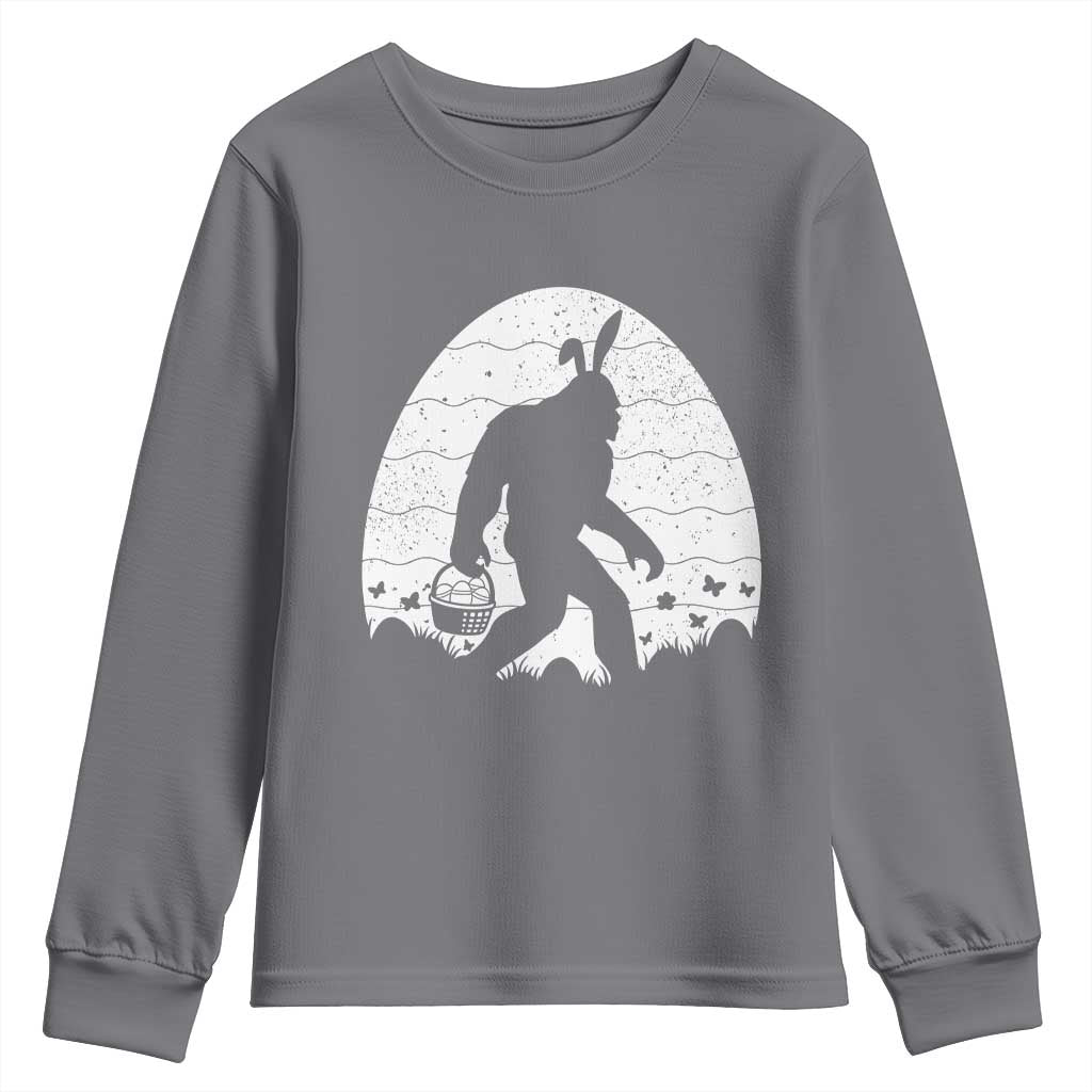 Funny Bigfot Easter Youth Sweatshirt Sasquatch Rabbit Night Stroll Moon Egg