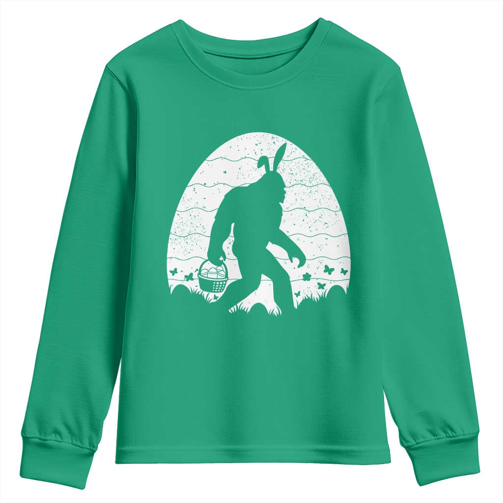 Funny Bigfot Easter Youth Sweatshirt Sasquatch Rabbit Night Stroll Moon Egg