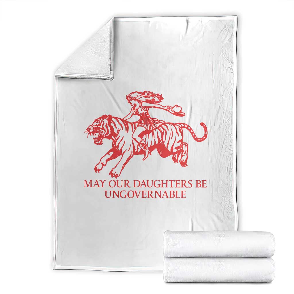 May Our Daughters Be Ungovernable Throw Blanket Vintage Cowgirl Hell Cat Women Empowerment