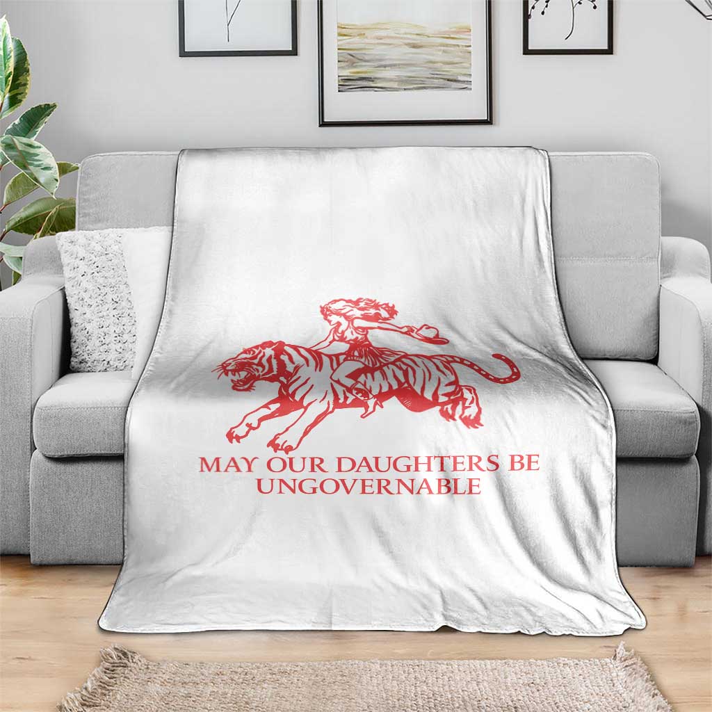 May Our Daughters Be Ungovernable Throw Blanket Vintage Cowgirl Hell Cat Women Empowerment