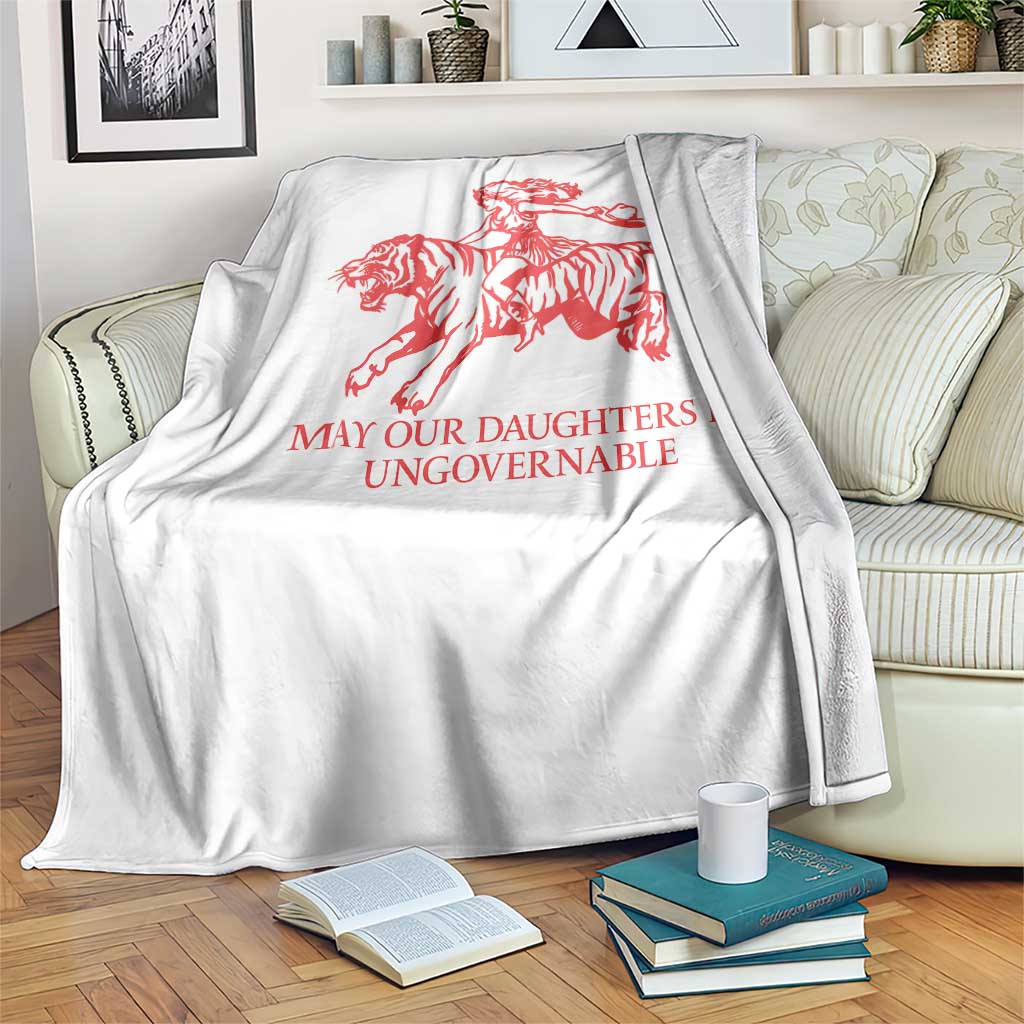 May Our Daughters Be Ungovernable Throw Blanket Vintage Cowgirl Hell Cat Women Empowerment