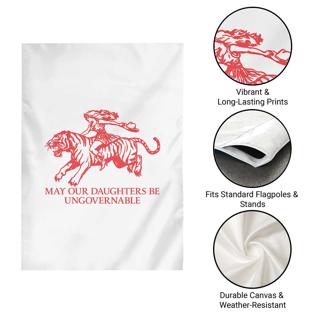 May Our Daughters Be Ungovernable Garden Flag Vintage Cowgirl Hell Cat Women Empowerment