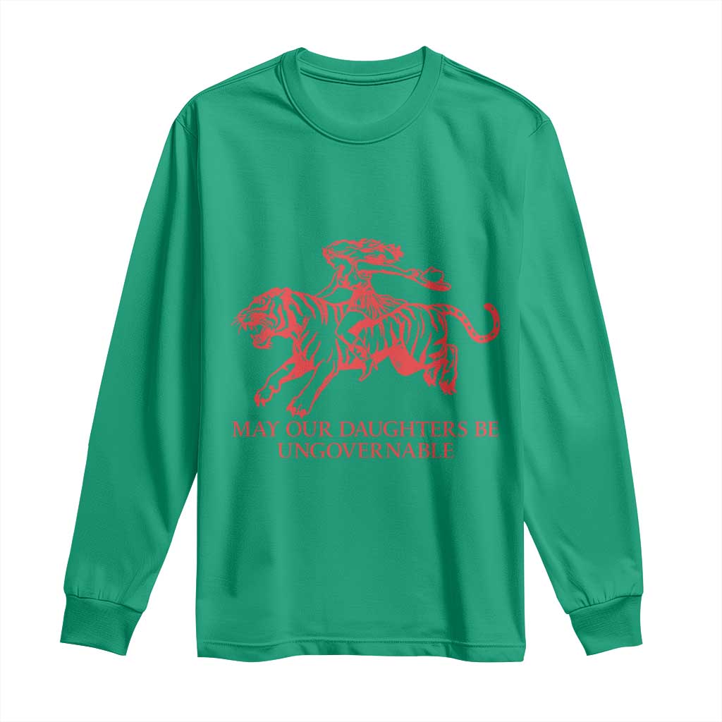 May Our Daughters Be Ungovernable Long Sleeve Shirt Vintage Cowgirl Hell Cat Women Empowerment