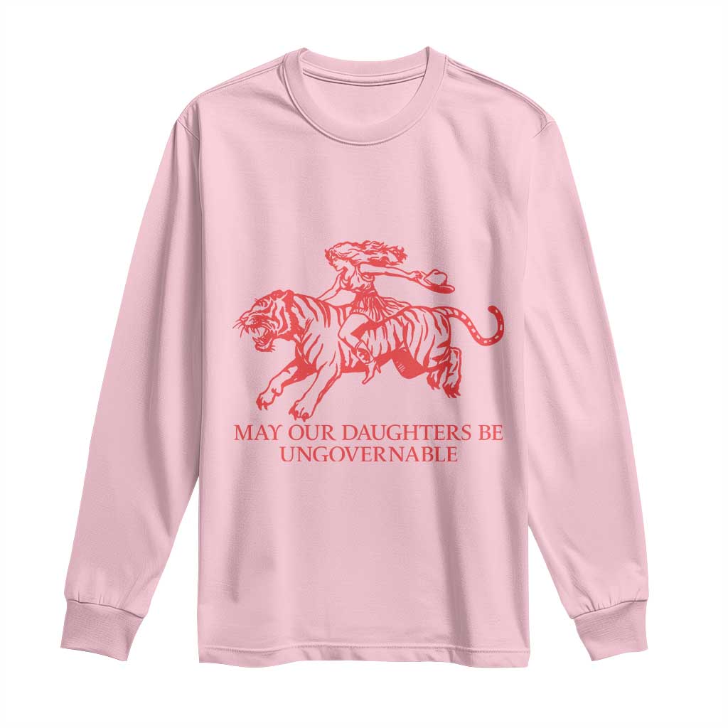 May Our Daughters Be Ungovernable Long Sleeve Shirt Vintage Cowgirl Hell Cat Women Empowerment