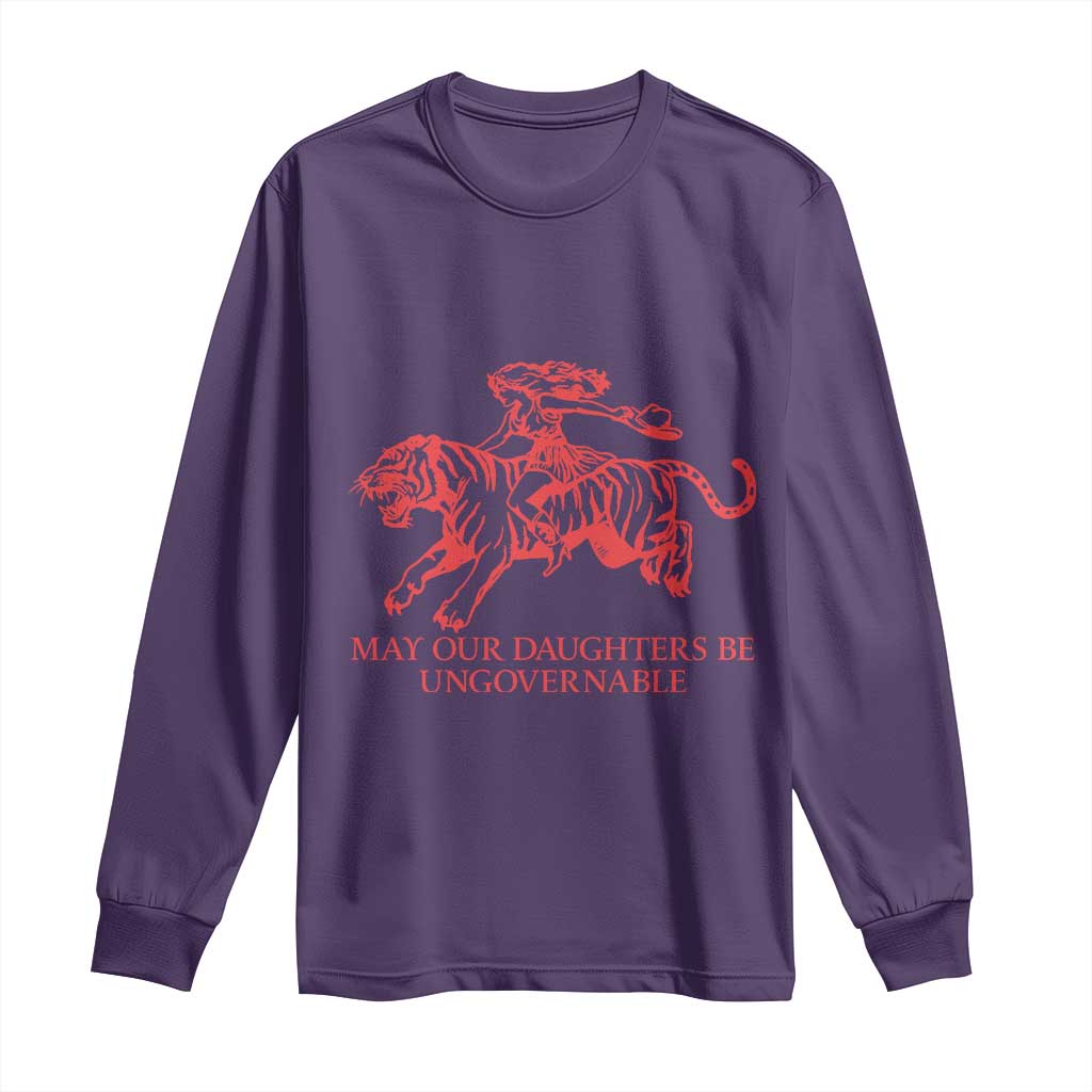 May Our Daughters Be Ungovernable Long Sleeve Shirt Vintage Cowgirl Hell Cat Women Empowerment