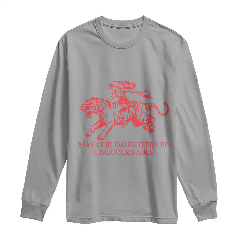 May Our Daughters Be Ungovernable Long Sleeve Shirt Vintage Cowgirl Hell Cat Women Empowerment