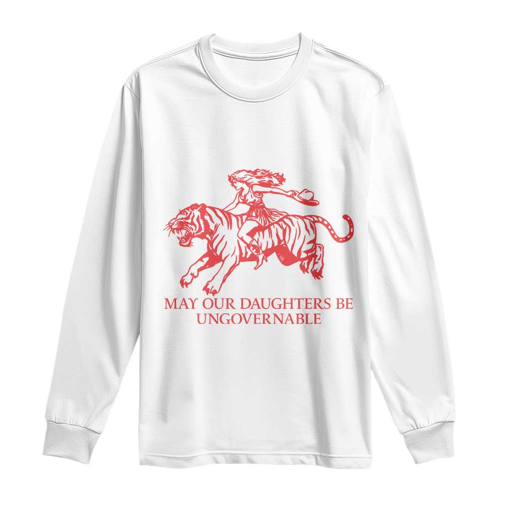 May Our Daughters Be Ungovernable Long Sleeve Shirt Vintage Cowgirl Hell Cat Women Empowerment