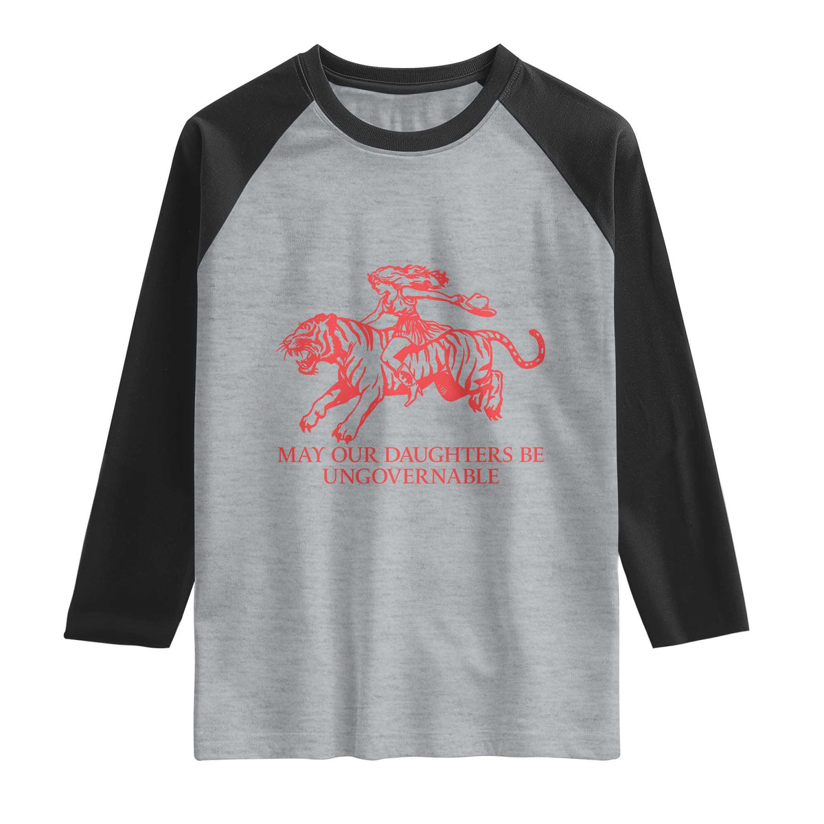 May Our Daughters Be Ungovernable Raglan Shirt Vintage Cowgirl Hell Cat Women Empowerment