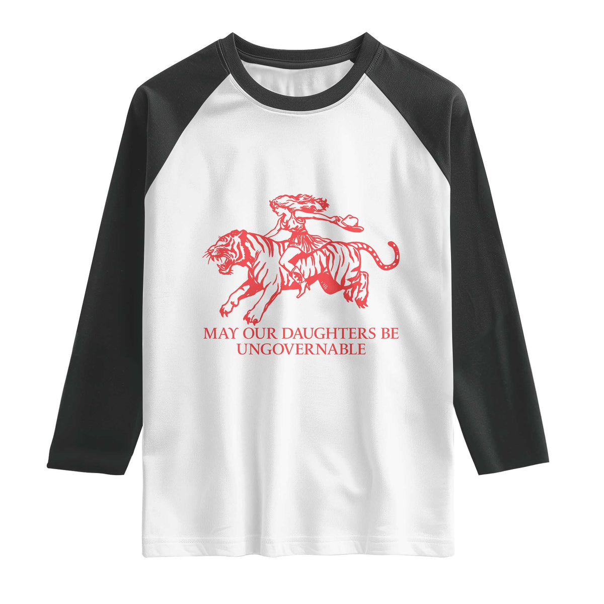 May Our Daughters Be Ungovernable Raglan Shirt Vintage Cowgirl Hell Cat Women Empowerment