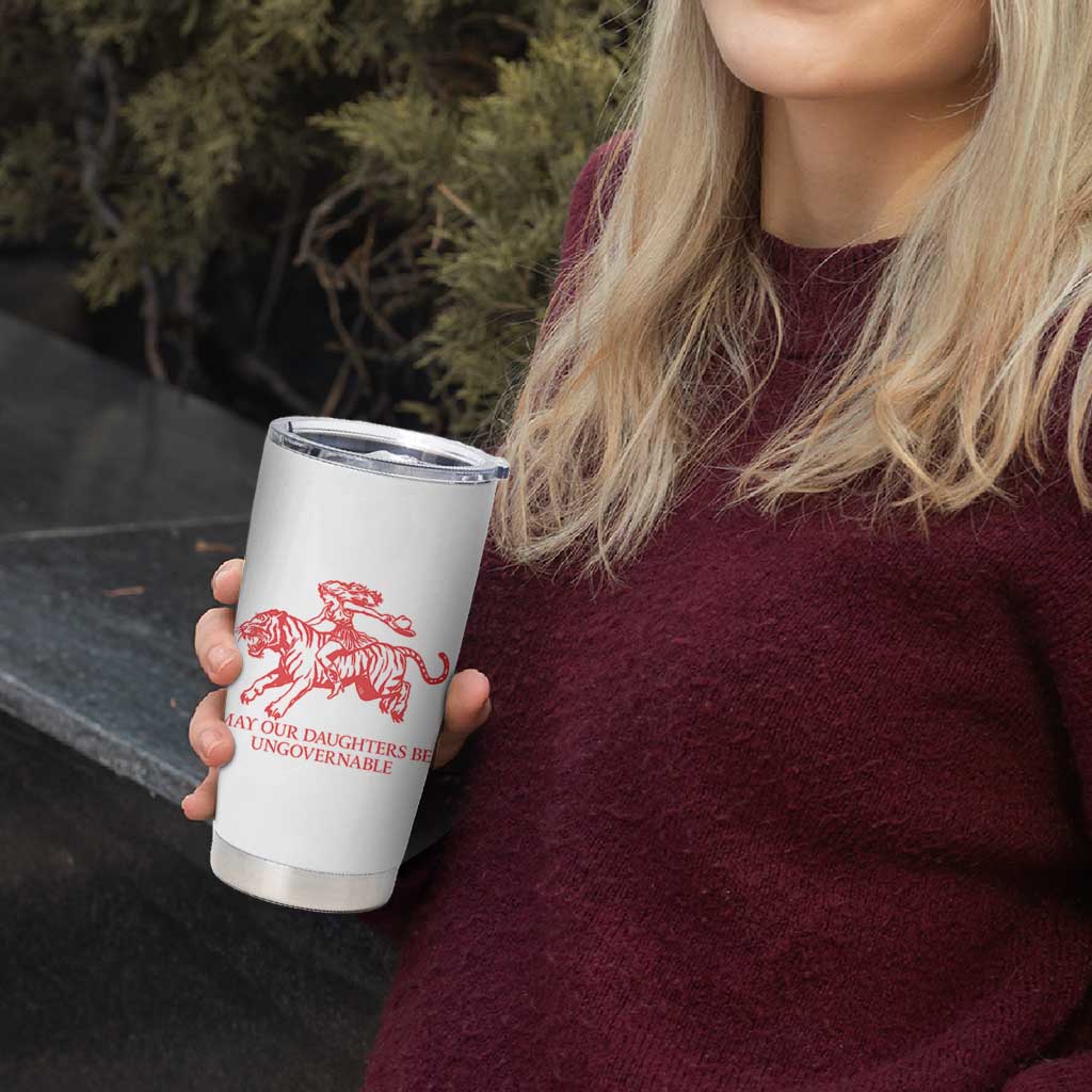 May Our Daughters Be Ungovernable Tumbler Cup Vintage Cowgirl Hell Cat Women Empowerment
