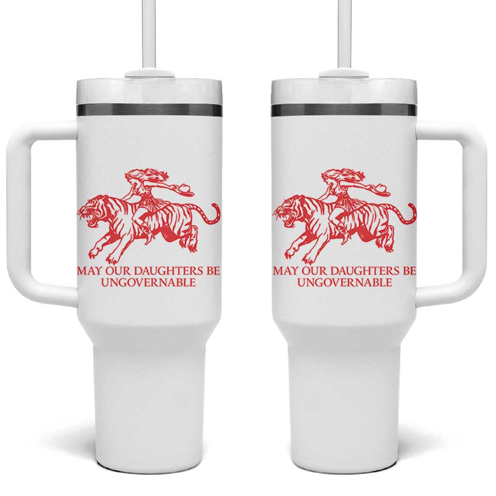 May Our Daughters Be Ungovernable Tumbler With Handle Vintage Cowgirl Hell Cat Women Empowerment