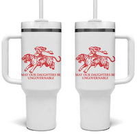 May Our Daughters Be Ungovernable Tumbler With Handle Vintage Cowgirl Hell Cat Women Empowerment