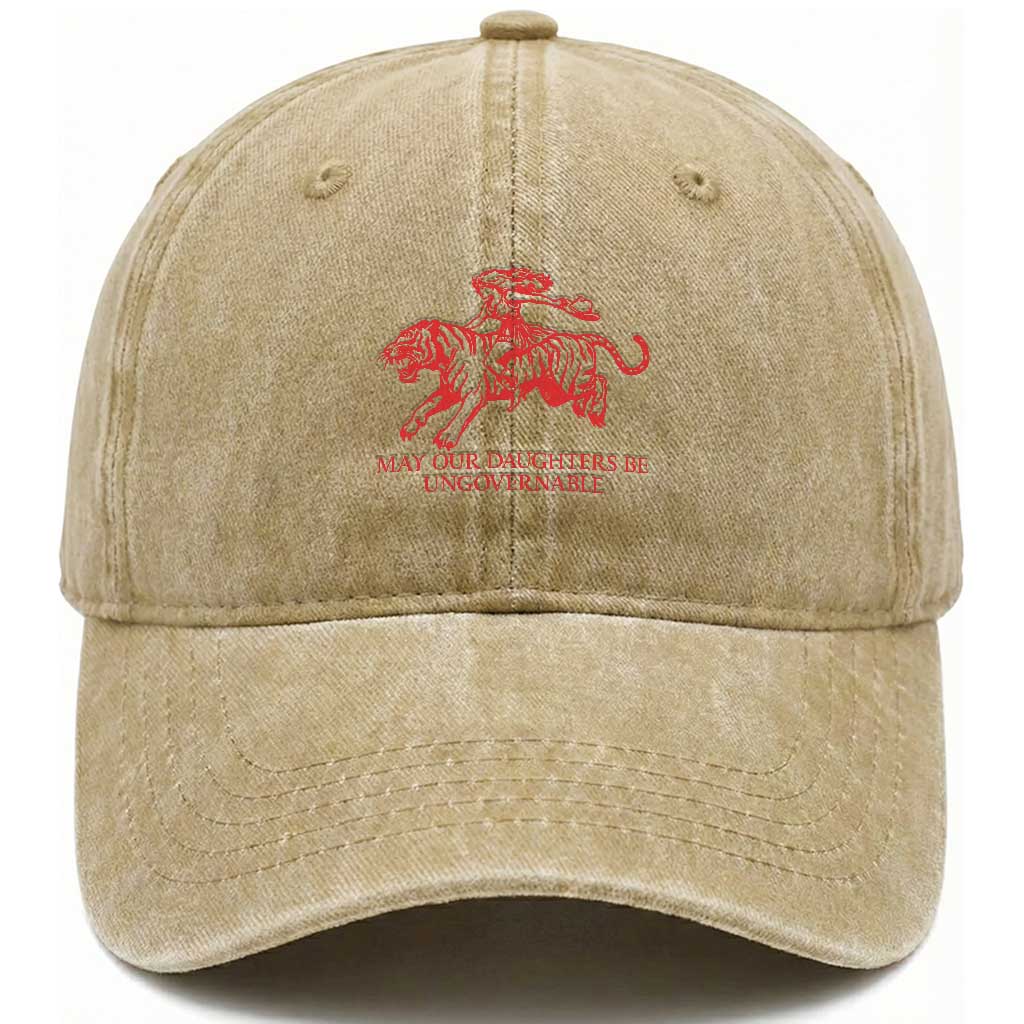 May Our Daughters Be Ungovernable Washed Cotton Baseball Cap Vintage Cowgirl Hell Cat Women Empowerment