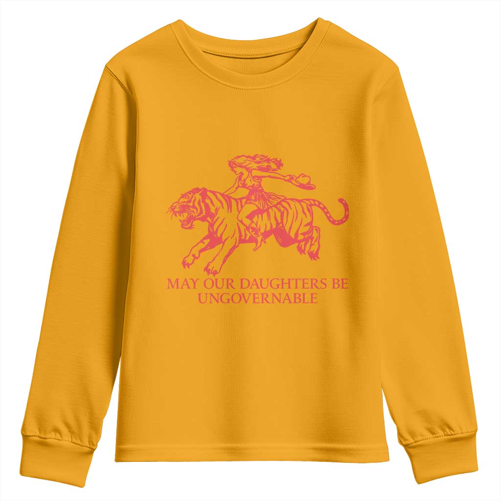 May Our Daughters Be Ungovernable Youth Sweatshirt Vintage Cowgirl Hell Cat Women Empowerment