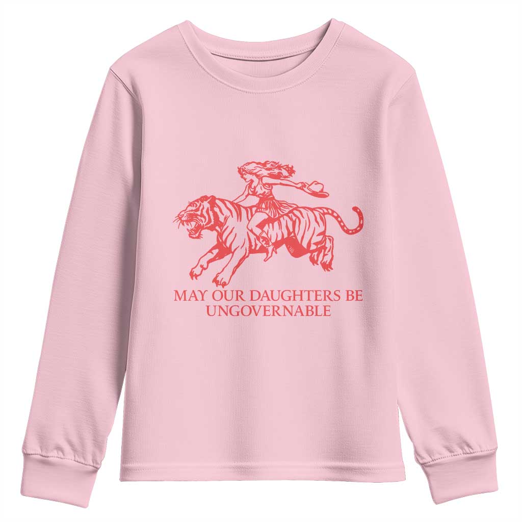 May Our Daughters Be Ungovernable Youth Sweatshirt Vintage Cowgirl Hell Cat Women Empowerment