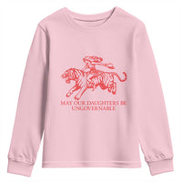 May Our Daughters Be Ungovernable Youth Sweatshirt Vintage Cowgirl Hell Cat Women Empowerment