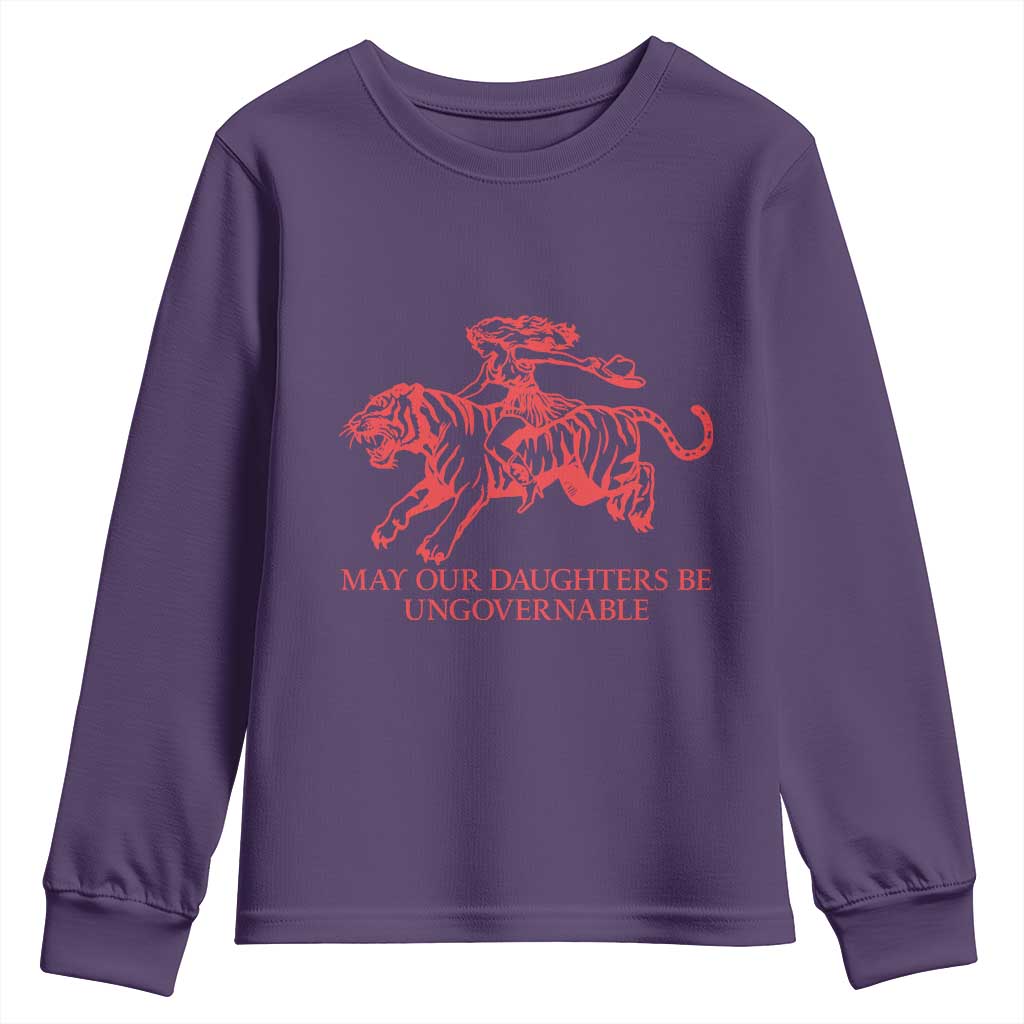 May Our Daughters Be Ungovernable Youth Sweatshirt Vintage Cowgirl Hell Cat Women Empowerment