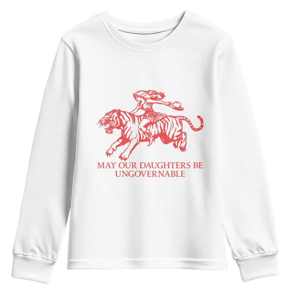 May Our Daughters Be Ungovernable Youth Sweatshirt Vintage Cowgirl Hell Cat Women Empowerment