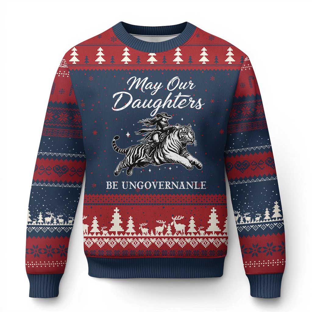 May Our Daughters Be Ungovernable Ugly Christmas Sweater Cowgirl Western Cowgirl Hell Cat Women's Rights