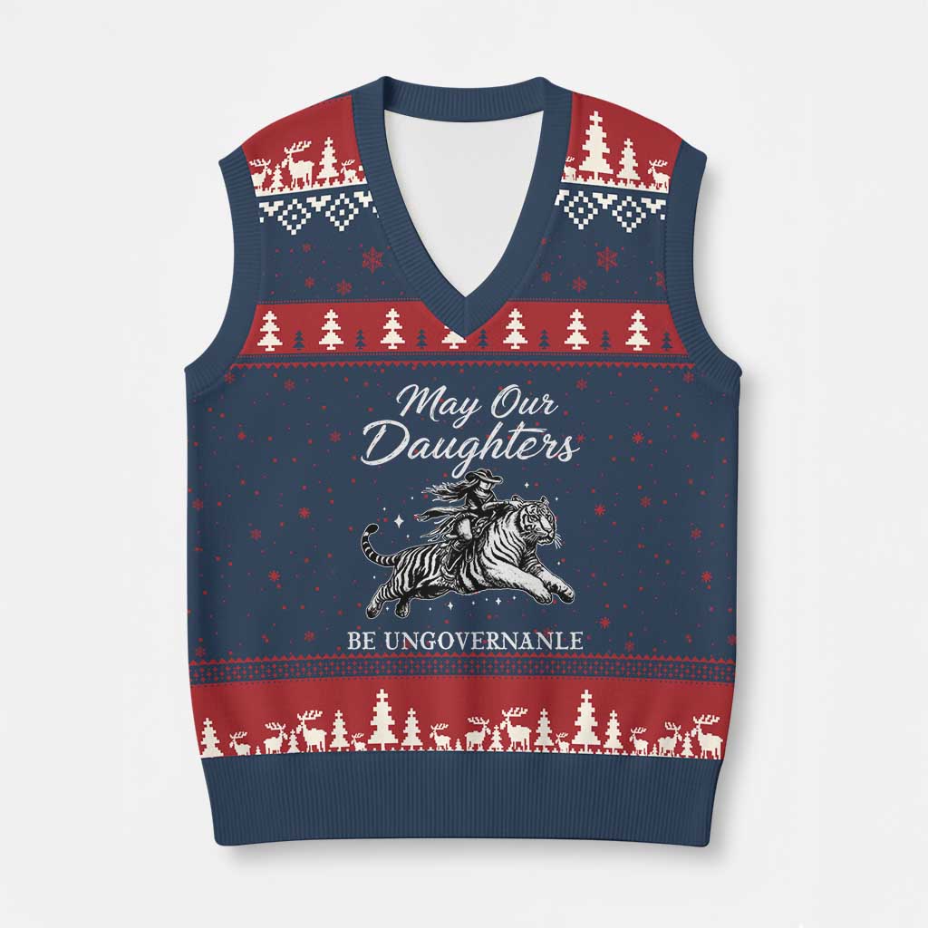 May Our Daughters Be Ungovernable V-Neck Knit Sweater Vest Cowgirl Western Cowgirl Hell Cat Women's Rights