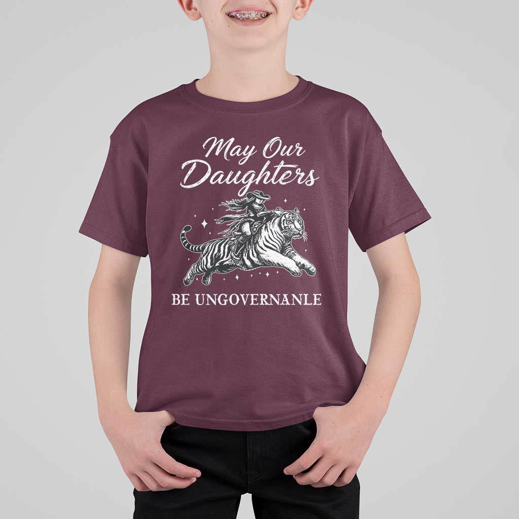 May Our Daughters Be Ungovernable T Shirt For Kid Cowgirl Western Cowgirl Hell Cat Women's Rights