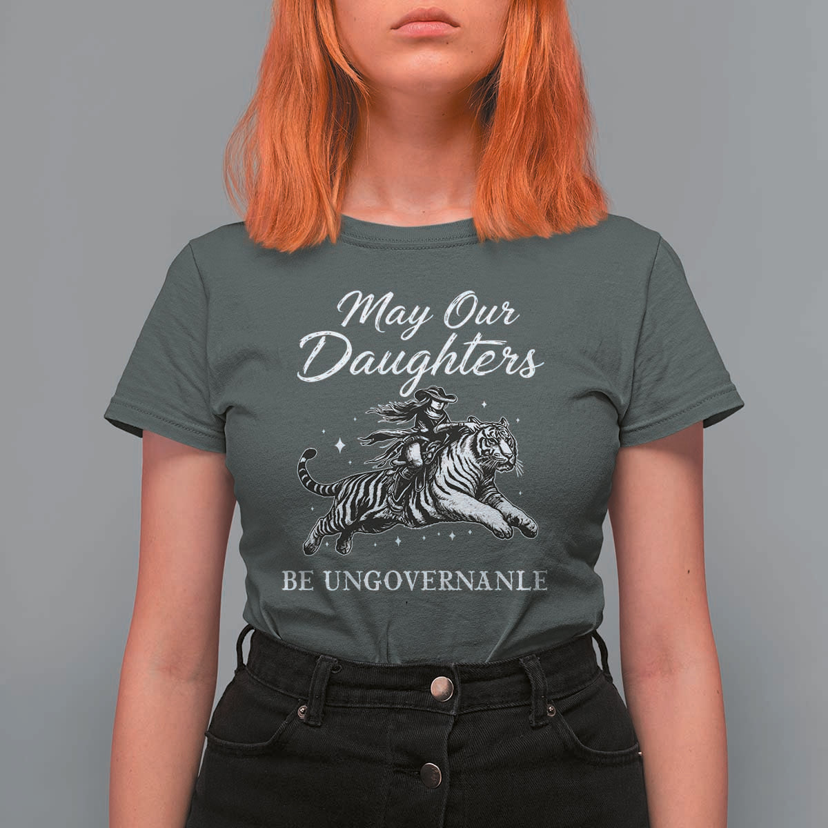 May Our Daughters Be Ungovernable T Shirt For Women Cowgirl Western Cowgirl Hell Cat Women's Rights