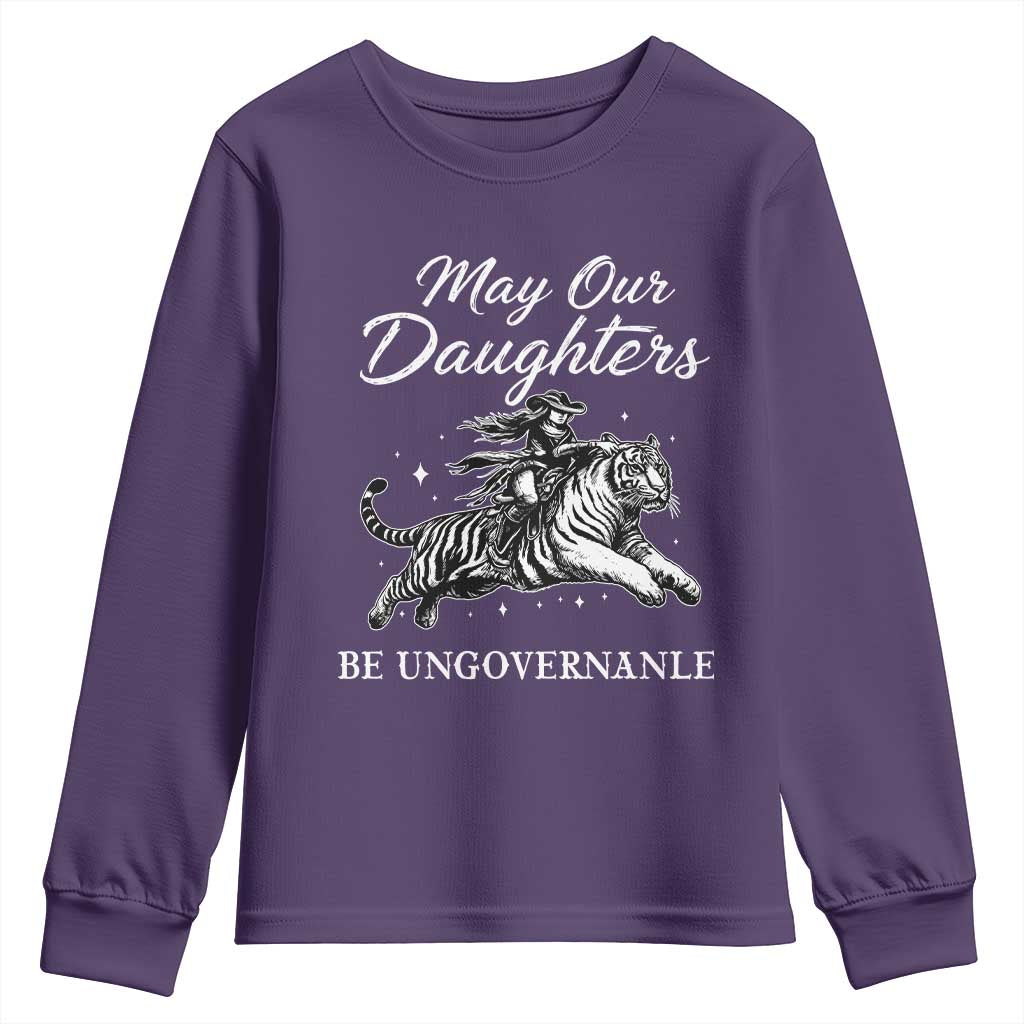May Our Daughters Be Ungovernable Youth Sweatshirt Cowgirl Western Cowgirl Hell Cat Women's Rights