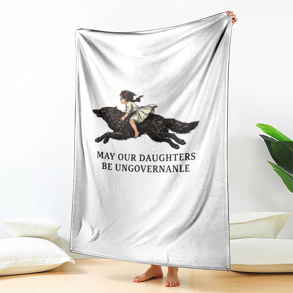May Our Daughters Be Ungovernable Throw Blanket Girl Riding Wolf Activist Feminist Protest