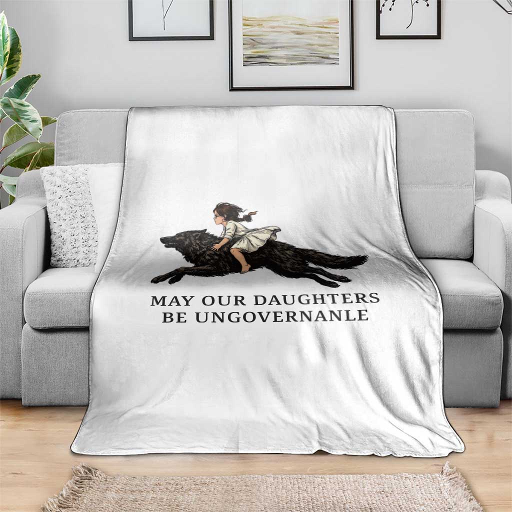 May Our Daughters Be Ungovernable Throw Blanket Girl Riding Wolf Activist Feminist Protest
