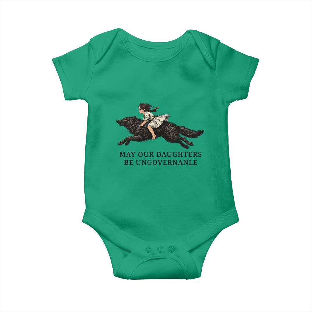 May Our Daughters Be Ungovernable Baby Onesie Girl Riding Wolf Activist Feminist Protest
