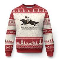 May Our Daughters Be Ungovernable Ugly Christmas Sweater Girl Riding Wolf Activist Feminist Protest