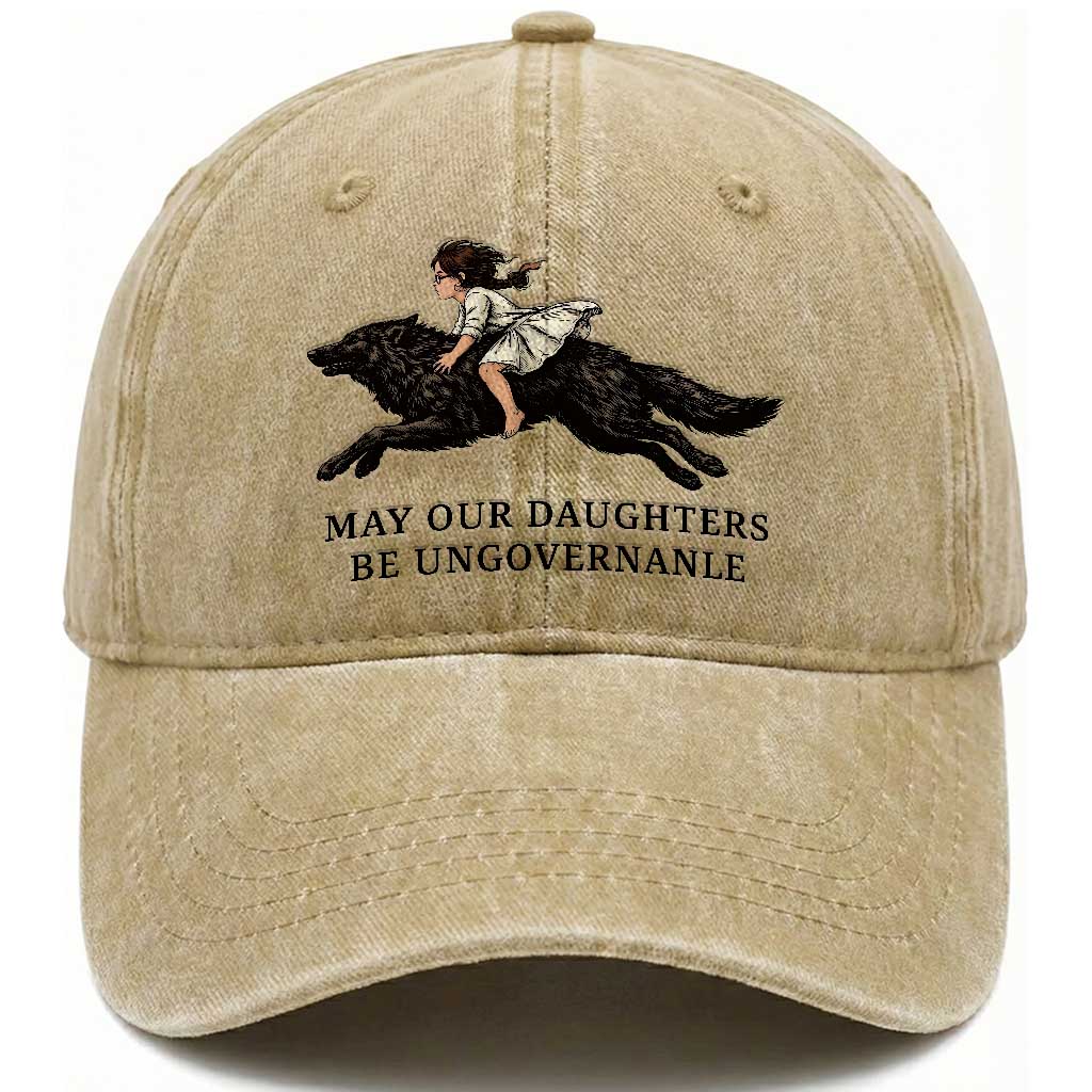 May Our Daughters Be Ungovernable Washed Cotton Baseball Cap Girl Riding Wolf Activist Feminist Protest