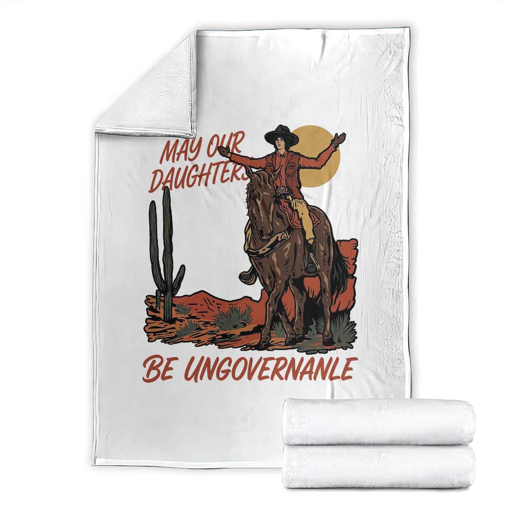 May Our Daughters Be Ungovernable Throw Blanket Retro Cowgirl Western Feminist Protest