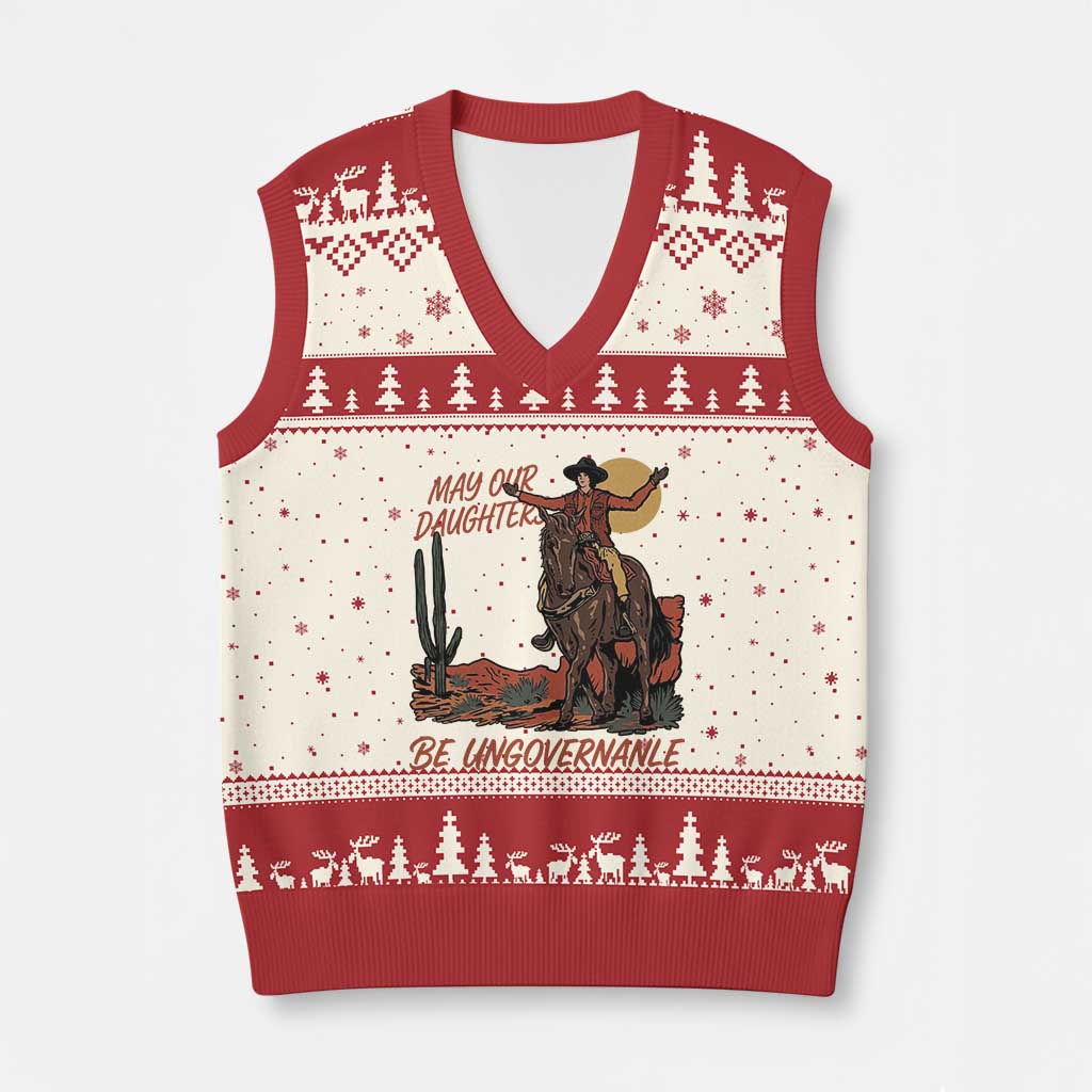 May Our Daughters Be Ungovernable V-Neck Knit Sweater Vest Retro Cowgirl Western Feminist Protest