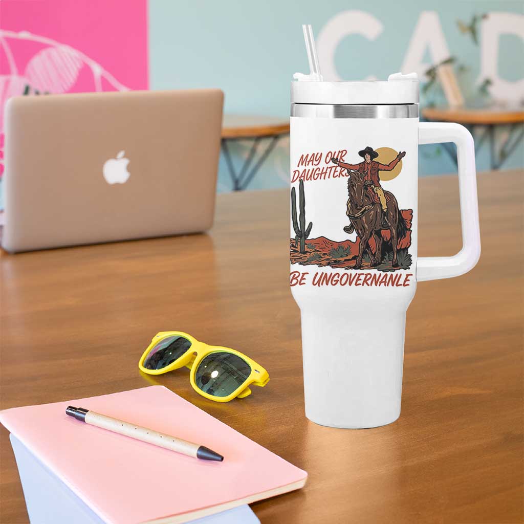 May Our Daughters Be Ungovernable Tumbler With Handle Retro Cowgirl Western Feminist Protest