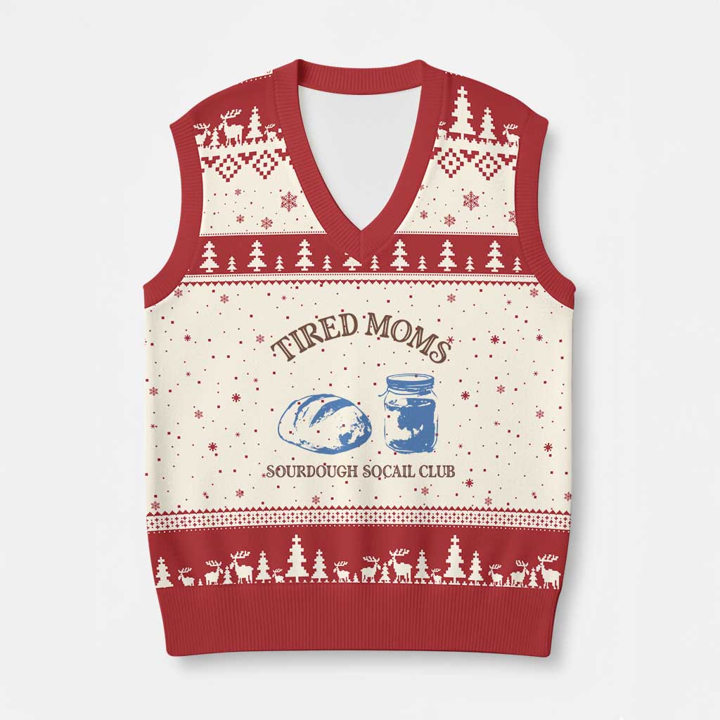Tired Moms Sourdough Socail Club V-Neck Knit Sweater Vest Funny Baking Baker Humor