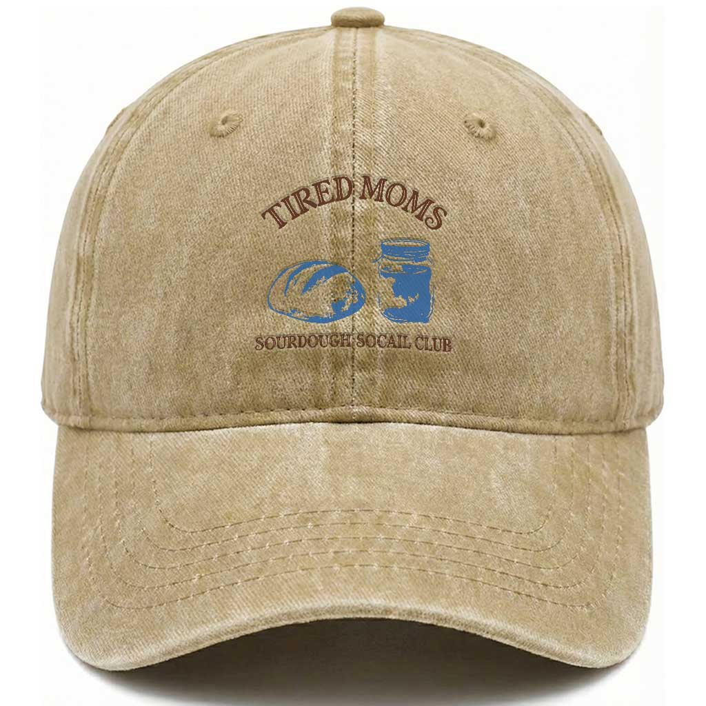 Tired Moms Sourdough Socail Club Washed Cotton Baseball Cap Funny Baking Baker Humor