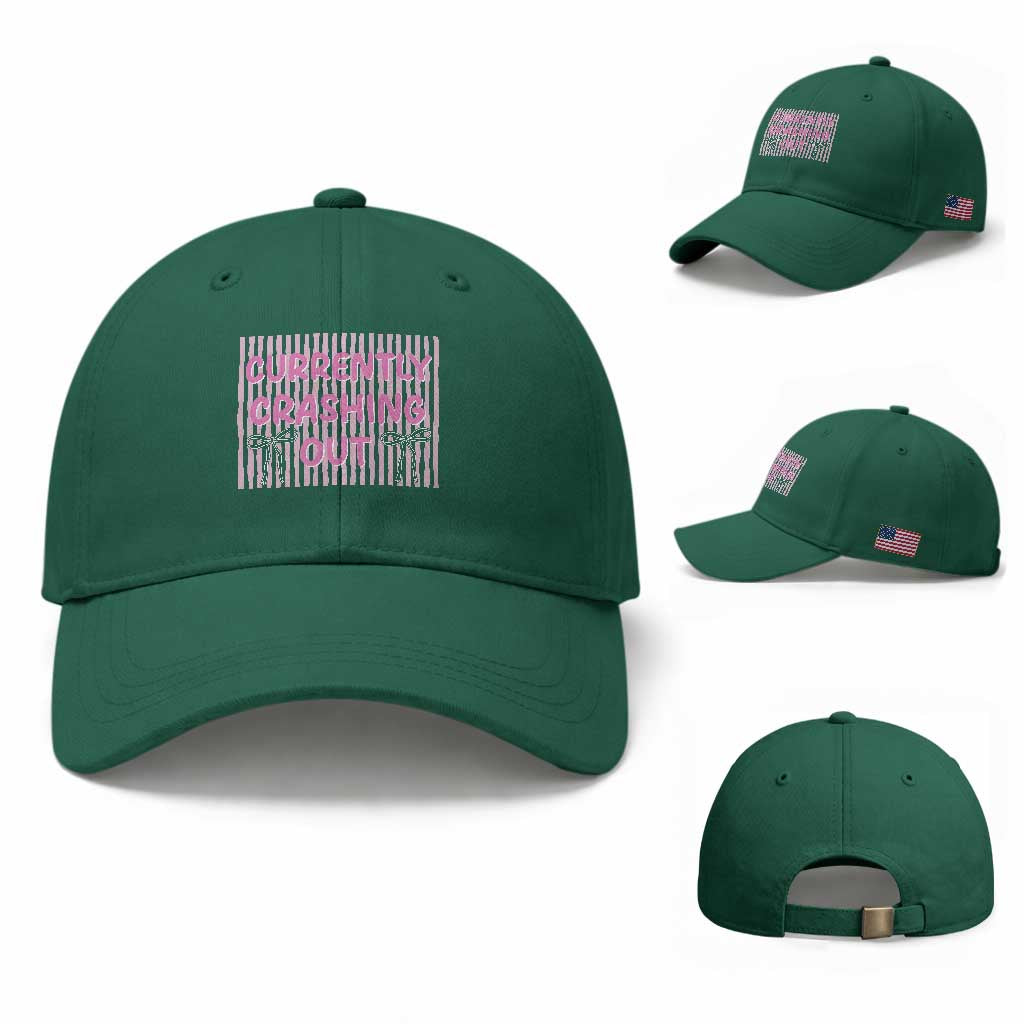 Currently Crashing Out Baseball Cap Coquette Pink Bow Sarcastic Funny Quote