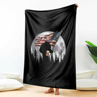 Bigfoot Drinking Beer 4th of July Throw Blanket Sasquatch Hiking Moon American Flag