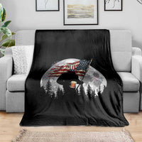Bigfoot Drinking Beer 4th of July Throw Blanket Sasquatch Hiking Moon American Flag