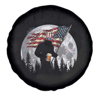 Bigfoot Drinking Beer 4th of July Spare Tire Cover Sasquatch Hiking Moon American Flag