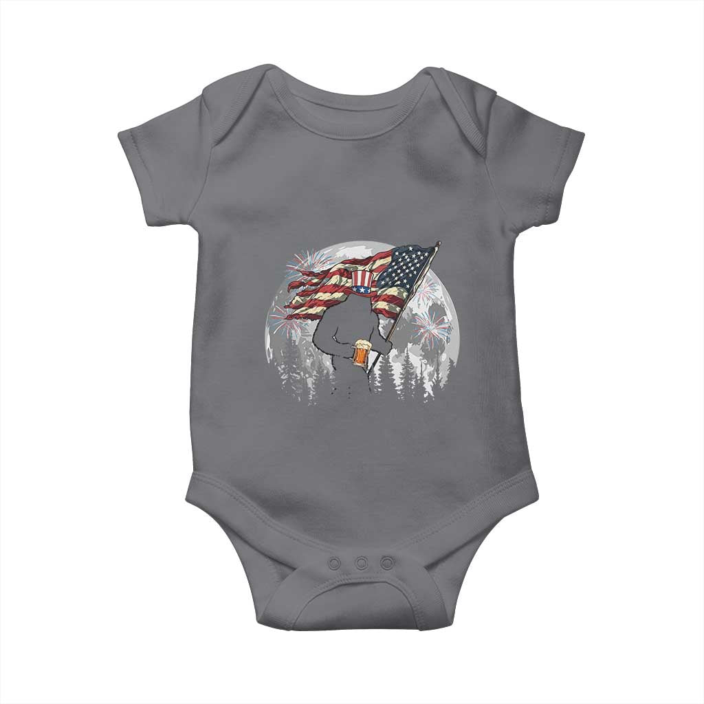 Bigfoot Drinking Beer 4th of July Baby Onesie Sasquatch Hiking Moon American Flag
