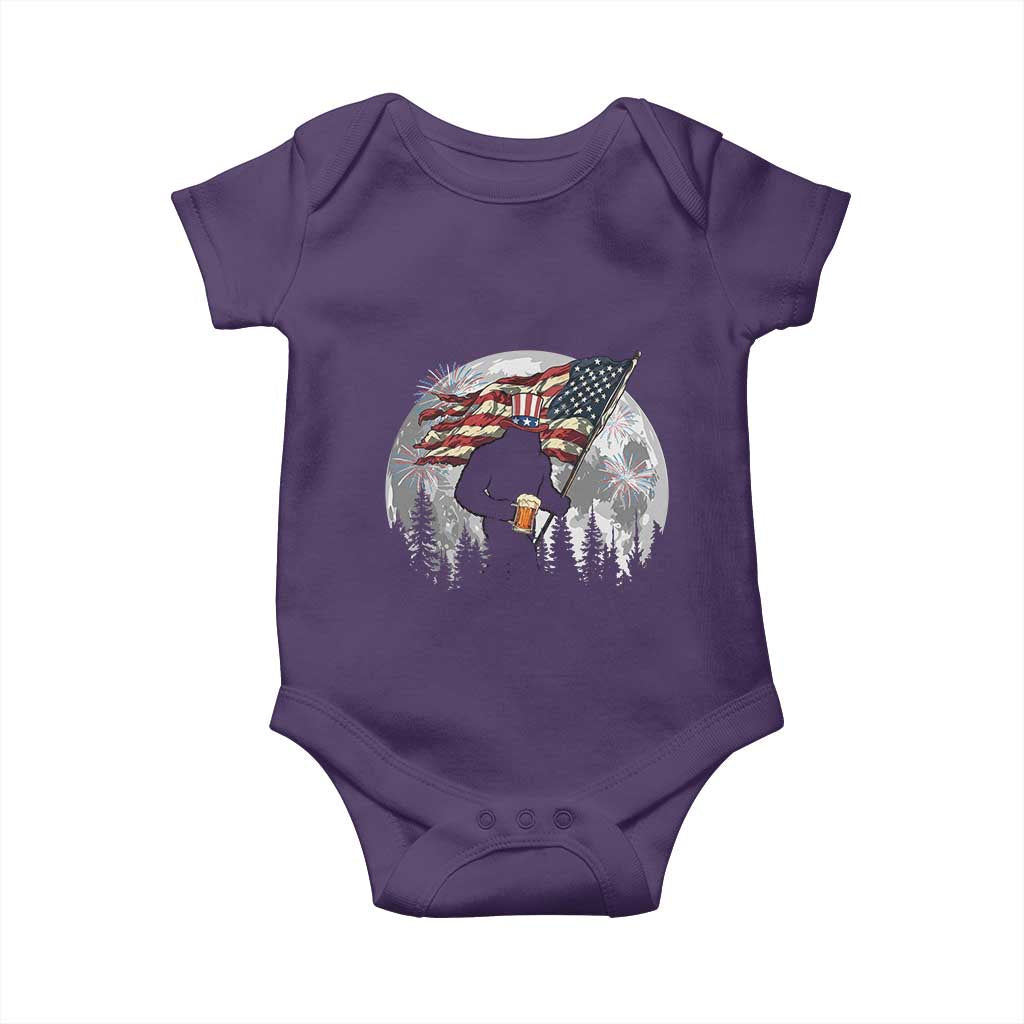 Bigfoot Drinking Beer 4th of July Baby Onesie Sasquatch Hiking Moon American Flag