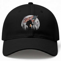 Bigfoot Drinking Beer 4th of July Baseball Cap Sasquatch Hiking Moon American Flag