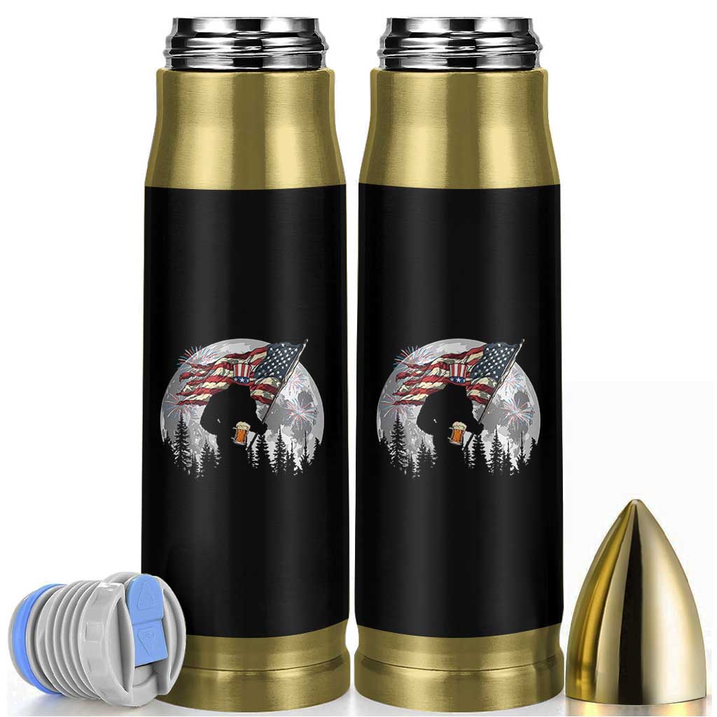 Bigfoot Drinking Beer 4th of July Bullet Tumbler Sasquatch Hiking Moon American Flag