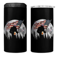 Bigfoot Drinking Beer 4th of July 4 in 1 Can Cooler Tumbler Sasquatch Hiking Moon American Flag