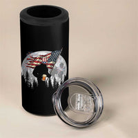 Bigfoot Drinking Beer 4th of July 4 in 1 Can Cooler Tumbler Sasquatch Hiking Moon American Flag
