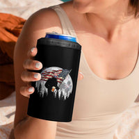 Bigfoot Drinking Beer 4th of July 4 in 1 Can Cooler Tumbler Sasquatch Hiking Moon American Flag